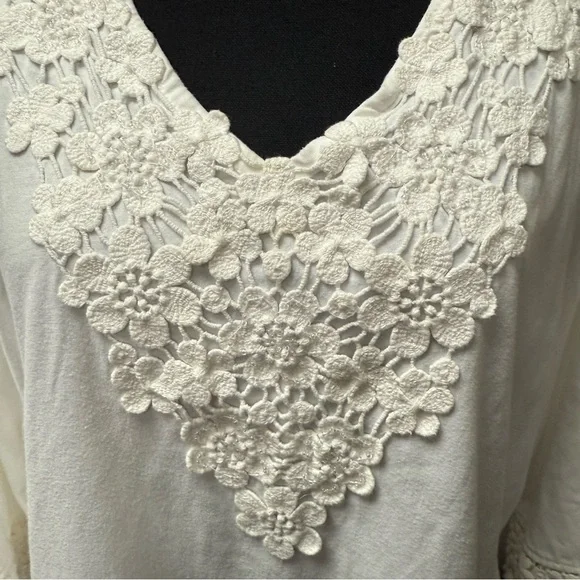 Krazy Kat White Lace Applique V-Neck Boho Tunic Top 3/4 Sleeve XL - Picture 2 of 9